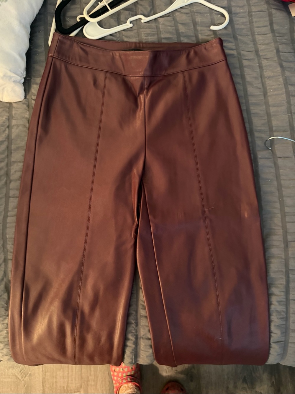 Ann Taylor Faux Leather Straight-Leg Pants in Burgundy